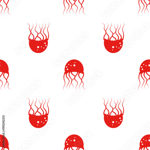 Red jellyfish pattern isolated on transparent background for ocean day themes