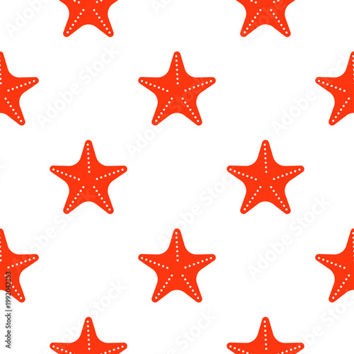Seamless pattern of red starfish for ocean day theme isolated on transparent background