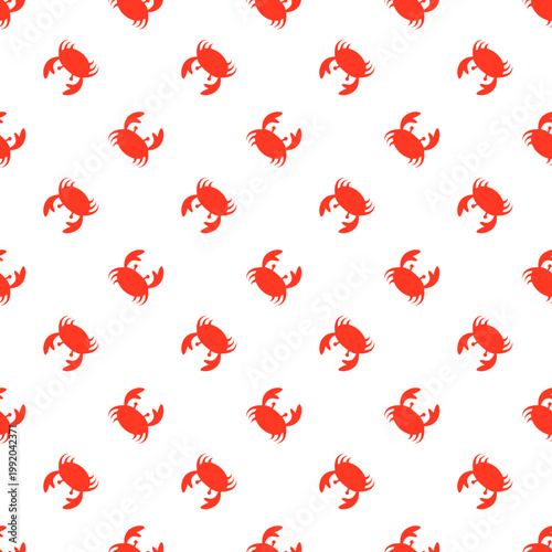 Repetitive pattern of red crabs on a transparent background evoking an ocean day feel