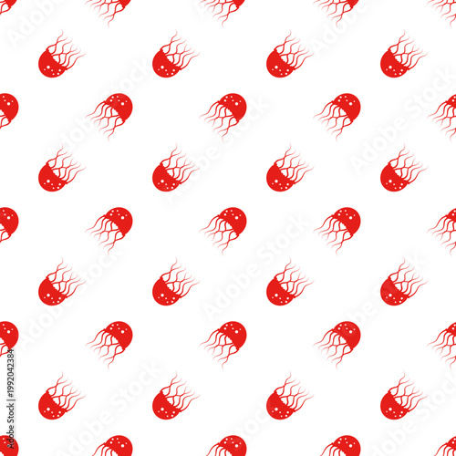 Pattern of red jellyfish isolated on transparent background for ocean day theme