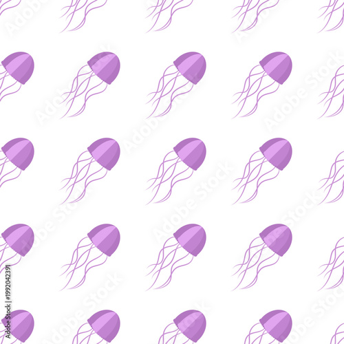 Seamless pattern of purple jellyfish floating during ocean day isolated on transparent background