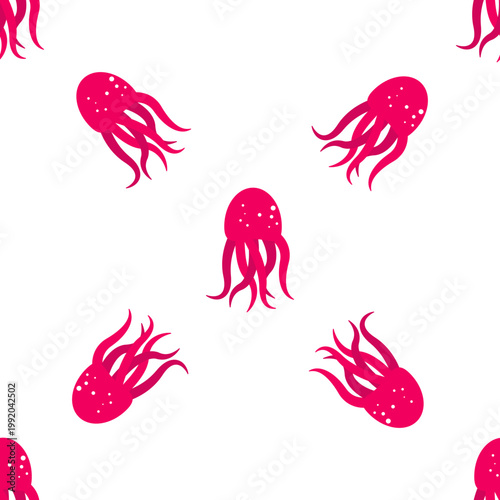 Cute pink octopus pattern for ocean day on a transparent background