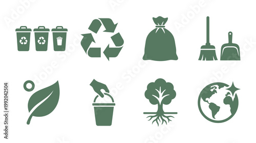 Minimal World Cleanup Day Icon Set Collection
