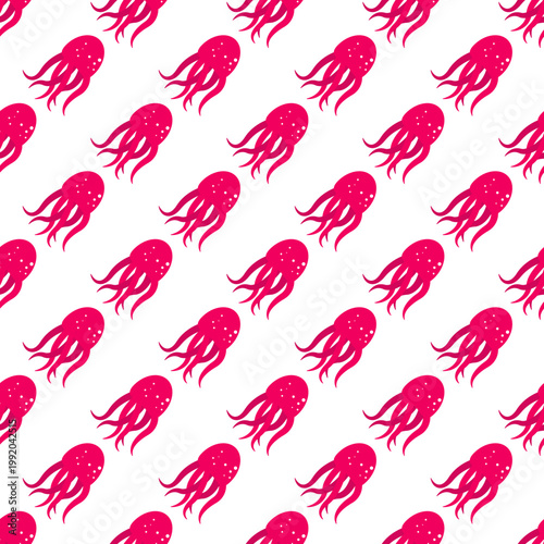 Pink octopus pattern on a transparent background for ocean day designs