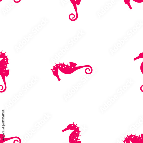Pink seahorses pattern for ocean day on transparent background