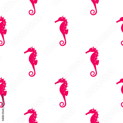 Repeating pattern of bright pink seahorses on a transparent background perfect for ocean day themes