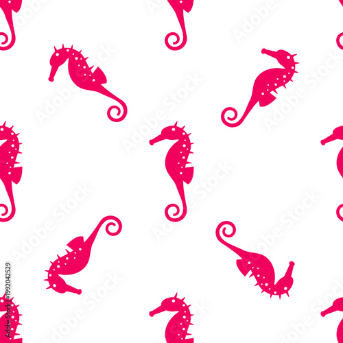 Pink seahorses pattern for ocean day on transparent background