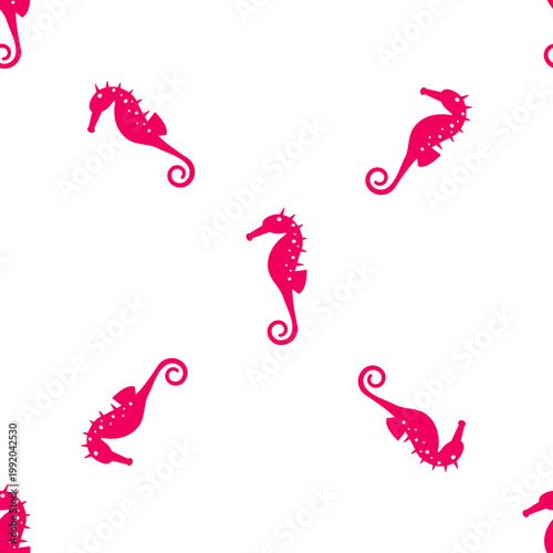 Cute pink seahorse pattern illustration for ocean day theme isolated on transparent background