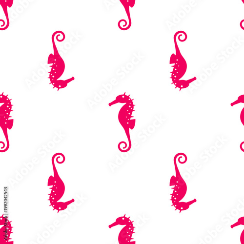 A repeating pattern of pink seahorses on a transparent background for ocean day themes