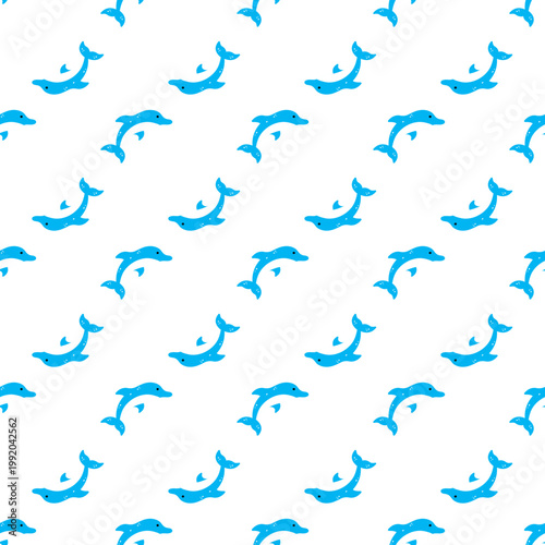 Seamless pattern of blue dolphins jumping for ocean day fun isolated on transparent background