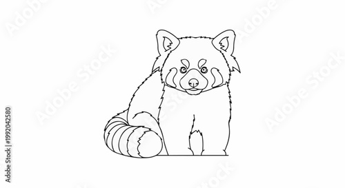 Outline of a fluffy red panda sitting with a striped tail