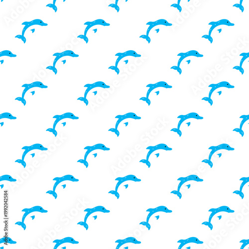Repeating pattern of blue dolphins celebrating ocean day isolated on transparent background