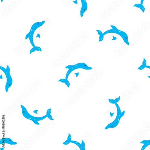 Seamless pattern of playful blue dolphins swimming happily on a transparent background celebrating ocean day