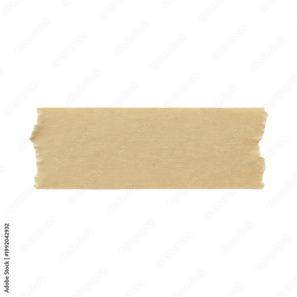Fototapeta premium Trozo de cinta adhesiva de color marrón claro visto desde arriba, el fondo es blanco liso