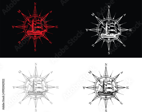 Four variations of a ship wheel starburst design in different colors