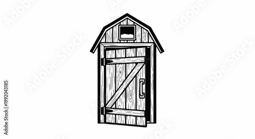Rustic wooden shed with an open door and a small window