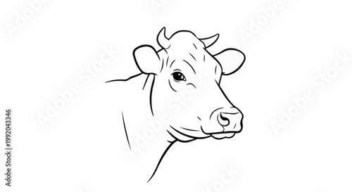 Simple line drawing of a cow's head looking to the right with horns and ears