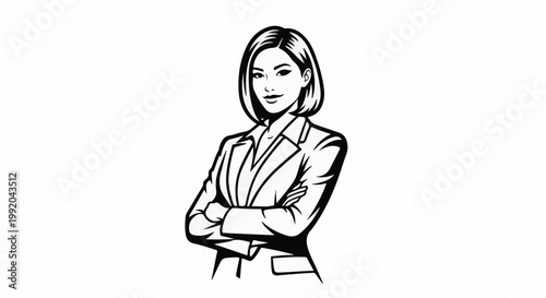 Professional woman in suit, arms crossed, confident pose, comic art style