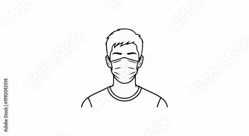 Simple line drawing of a person wearing a mask