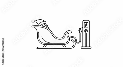 Santa Claus in his sleigh charging at an electric vehicle charging station