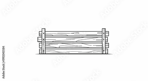 Simple line drawing of a rustic wooden fence section