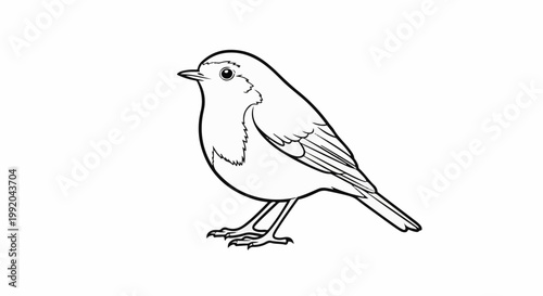 Simple line drawing of a small bird with its beak slightly open