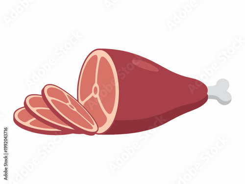 Sliced ham leg meat illustration isolated on white background