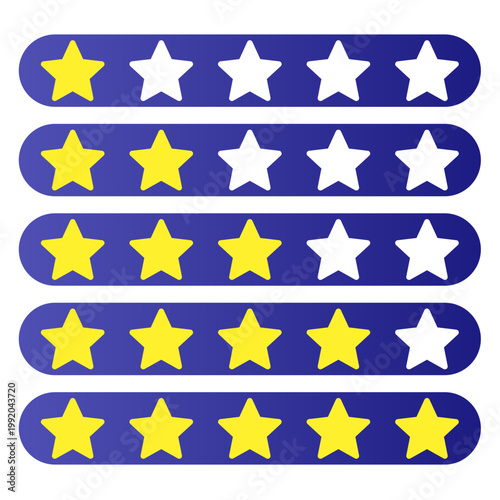 Five Star Rating Scale with Gold Stars for Customer Review and Feedback