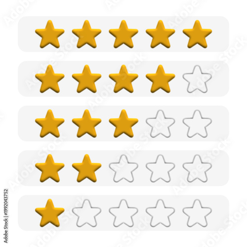 Five Star Rating Scale with Gold Stars for Customer Review and Feedback