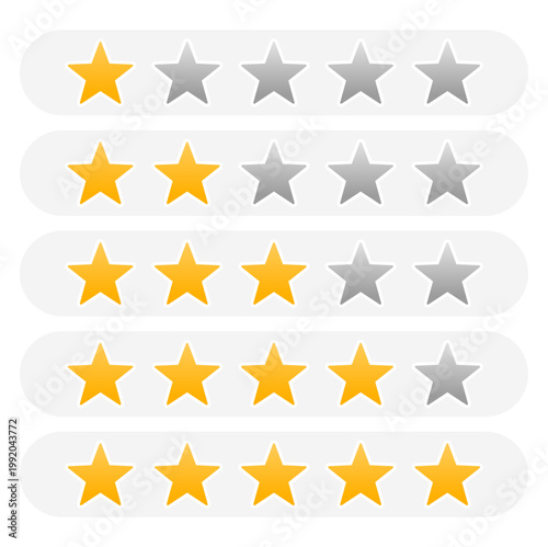 Five Star Rating Scale with Gold Stars for Customer Review and Feedback