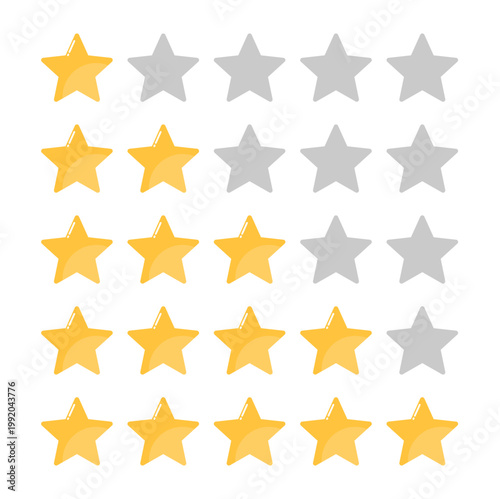 Five Star Rating Scale with Gold Stars for Customer Review and Feedback