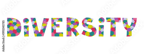 Diversity lettering with pattern of diverse people together. Inclusion, teamwork, embracing differences concept. Community of different people collaboration.