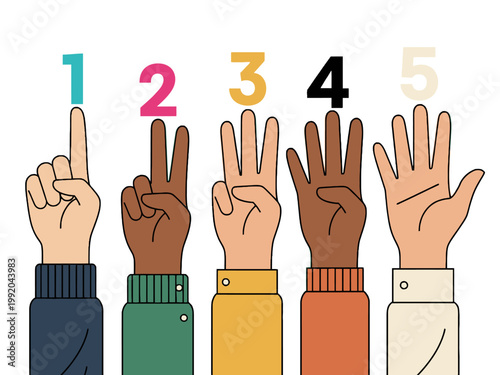 Hands counting numbers one to five with fingers illustration