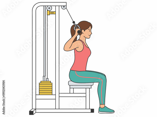 Woman Performing Triceps Extension on Cable Machine Illustration