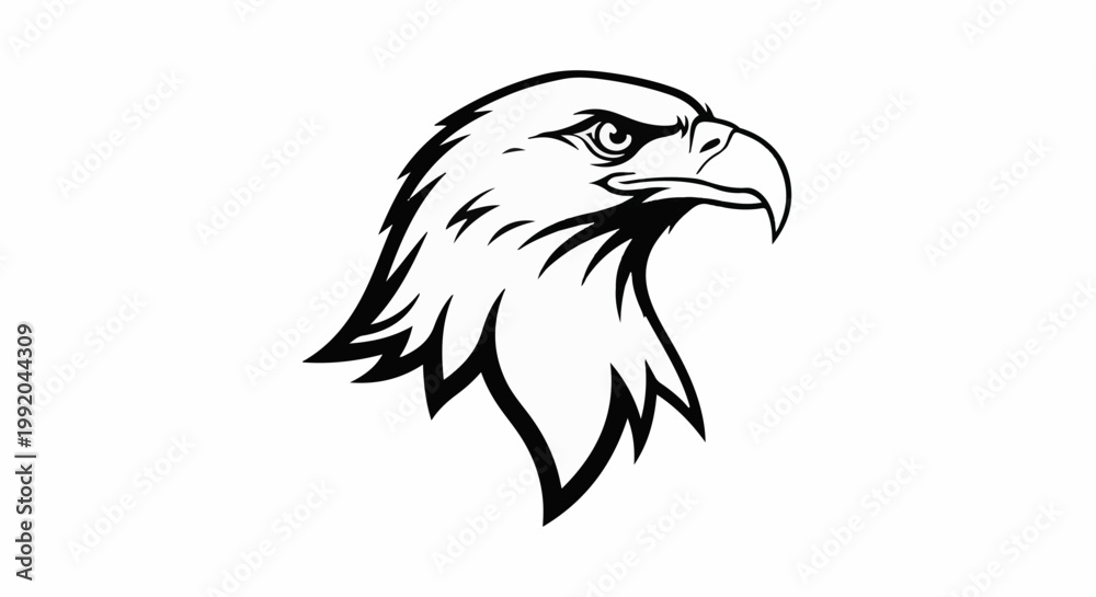 Fototapeta premium Sharp, stylized black and white eagle head logo, fierce profile, sharp beak