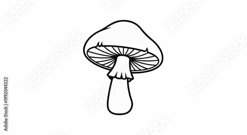 Simple outline drawing of a mushroom with a wide cap and sturdy stem