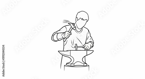 Person forging metal on an anvil with a hammer
