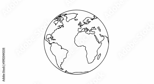Simple outline drawing of the planet Earth showing continents and oceans