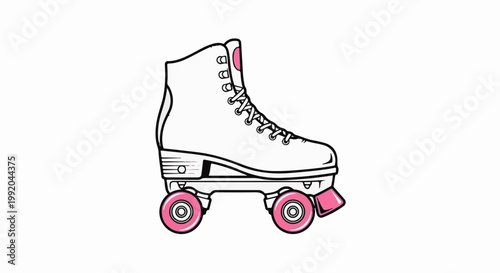 Retro quad roller skate with pink wheels and accents, white boot