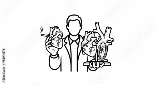 Person holding two hearts, one lit cigarette, one dissected