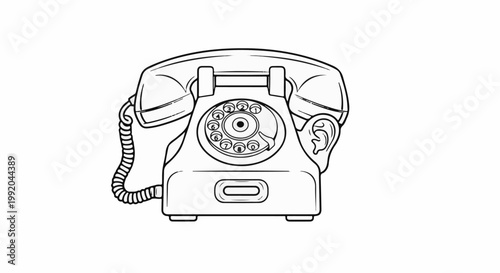 Retro rotary dial telephone with handset on cradle and coiled cord