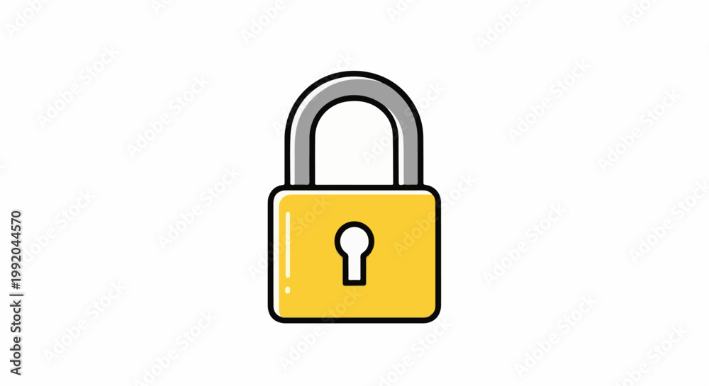 Naklejka premium Simple yellow padlock with grey shackle on white background