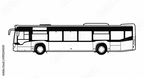 Side view line drawing of a modern city bus with multiple windows and doors