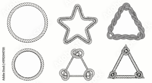 Six decorative rope frames circle, star, triangle, and variations