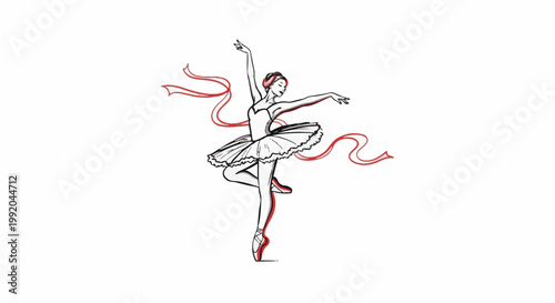 Sketch of a ballerina in a tutu performing a graceful pose with ribbons