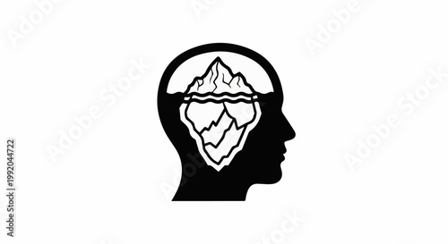 Silhouette of a head containing an iceberg, representing hidden thoughts
