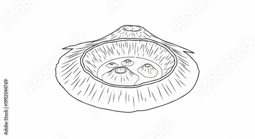 Sketch of a caldera with multiple volcanic cones inside