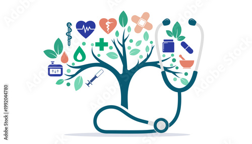 Stethoscope Tree of Life Medical Symbolism and Healthcare Concept