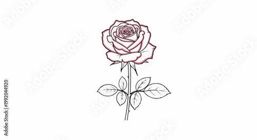 Single delicate rose, outlined in black with subtle pink shading