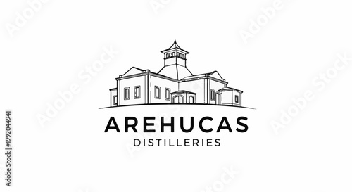 Sketch of a distillery building with text below